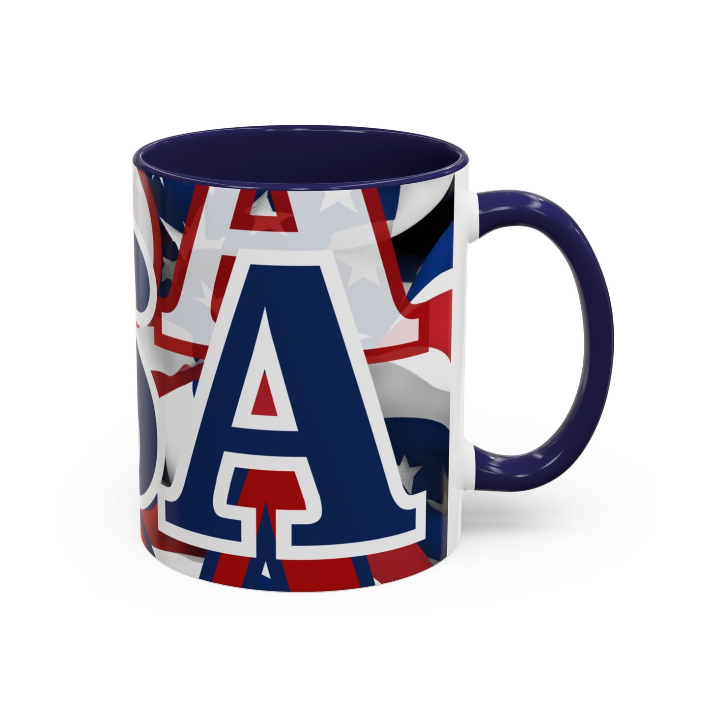 USA! USA! USA Blue font Patriot Red Accent Mug by theGreenDragonTavern.shop