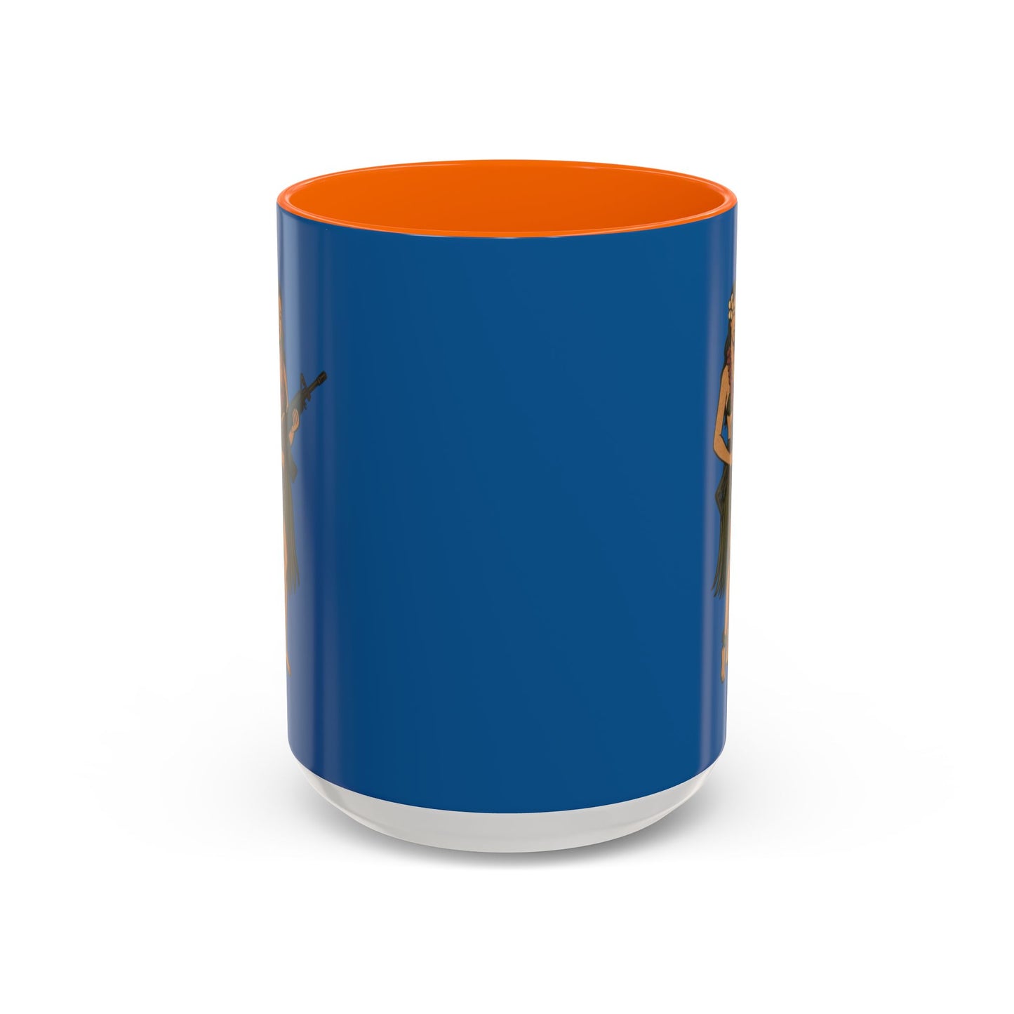 Hula Girl Packin' Heat Dark Blue Accent Mug by theGreenDragonTavern.shop