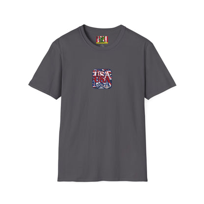 2-sided, RED White and Blue USA Patriot Dark colors Unisex T-Shirt by theGreenDragonTavern.shop