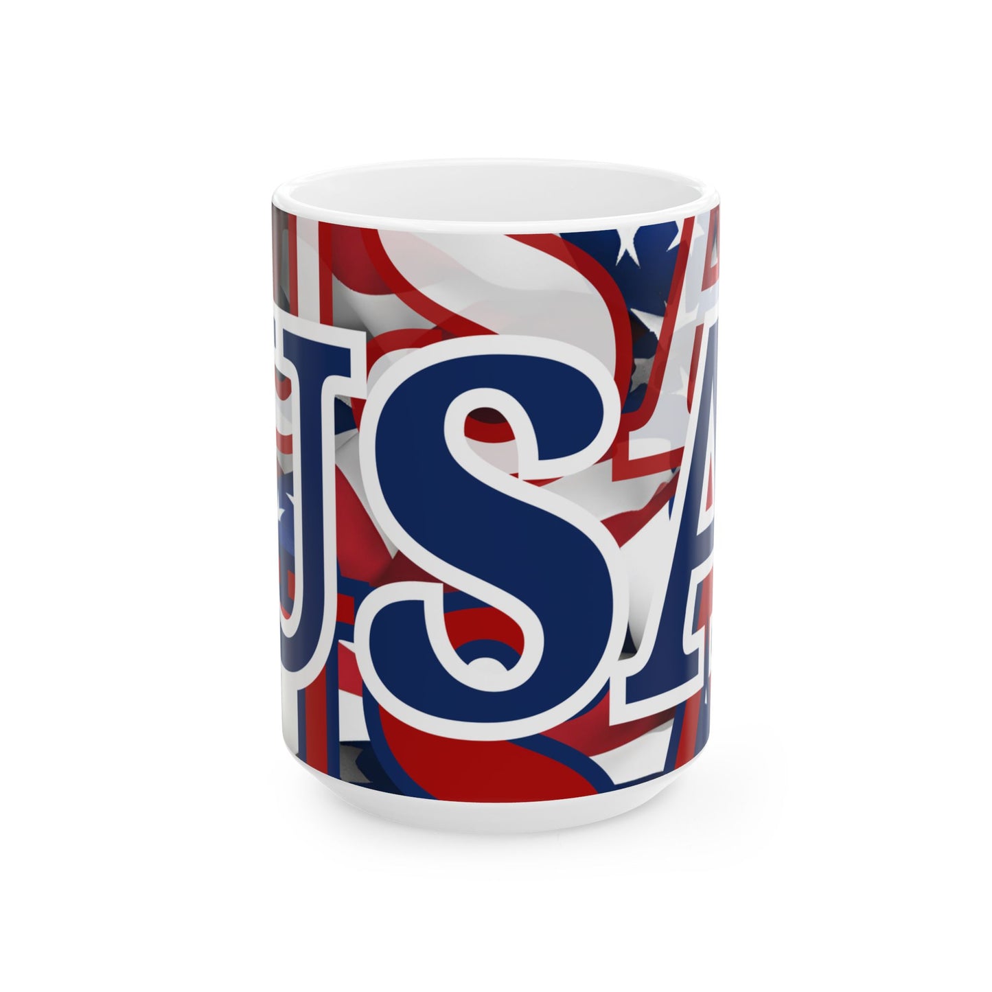 USA! USA! USA Blue font Patriot White Mug by theGreenDragonTavern.shop