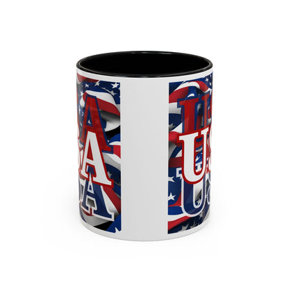 USA White font Center Patriot White Accent Mug by theGreenDragonTavern.shop