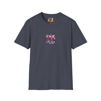 2-sided, RED White and Blue USA Patriot Dark colors Unisex T-Shirt by theGreenDragonTavern.shop