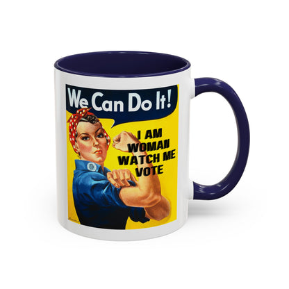 I Am Woman Watch Me Vote Rosie White Accent Mug by theGreenDragonTavern.shop