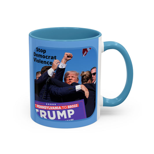 Stop Democrat Violence Light Blue Accent Mug by theGreenDragonTavern.shop