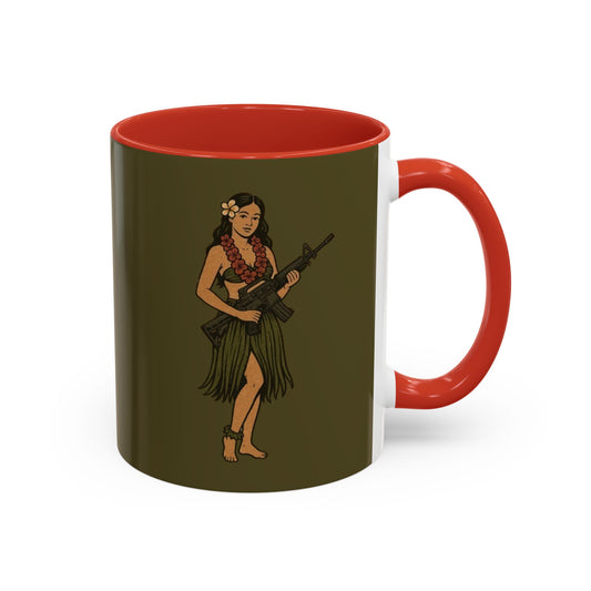 Hula Girl Packin' Heat Dark Green Accent Mug by theGreenDragonTavern.shop