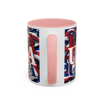 USA White font Center Patriot White Accent Mug by theGreenDragonTavern.shop