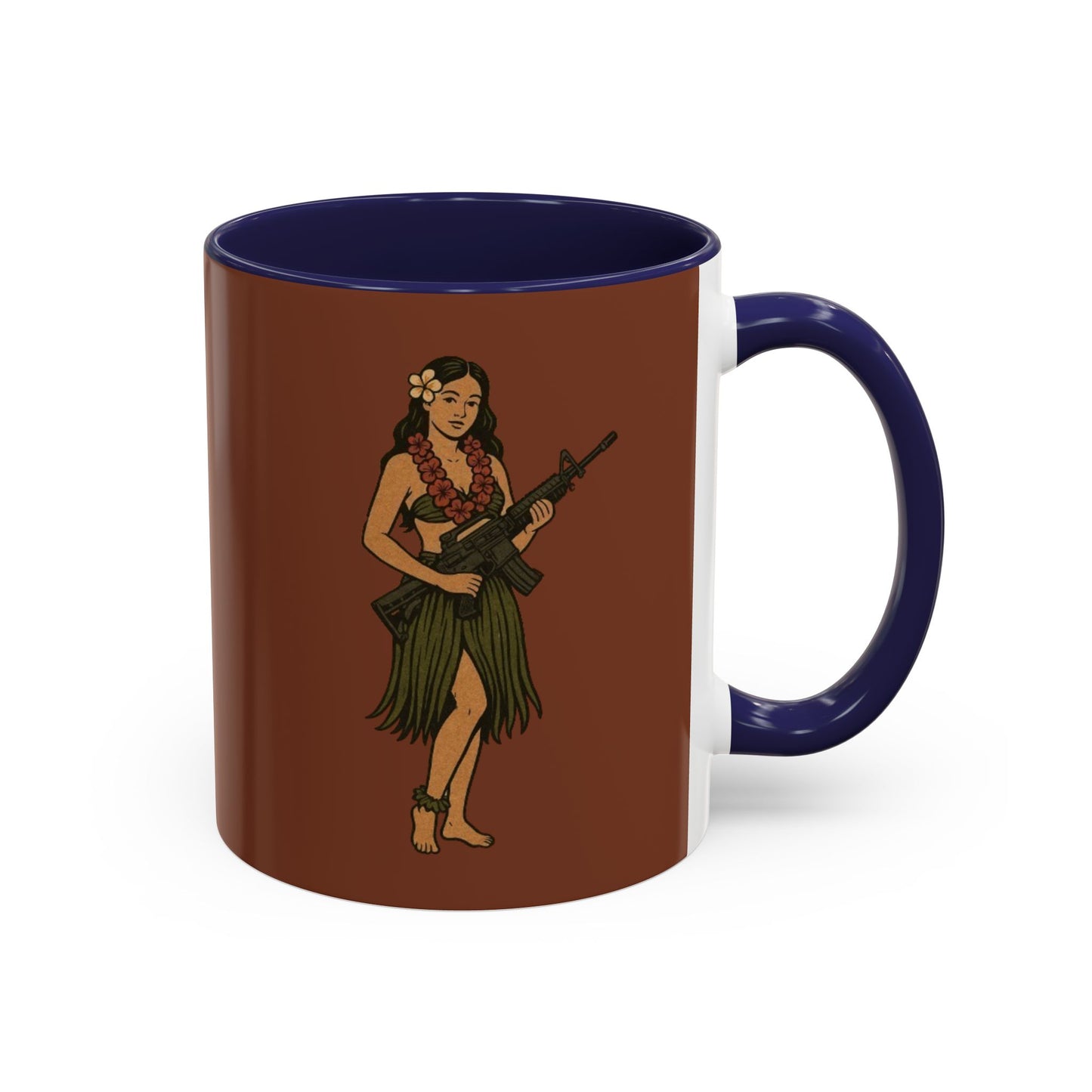 Hula Girl Packin' Heat Brown Accent Mug by theGreenDragonTavern.shop