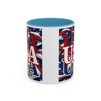 USA White font Center Patriot White Accent Mug by theGreenDragonTavern.shop