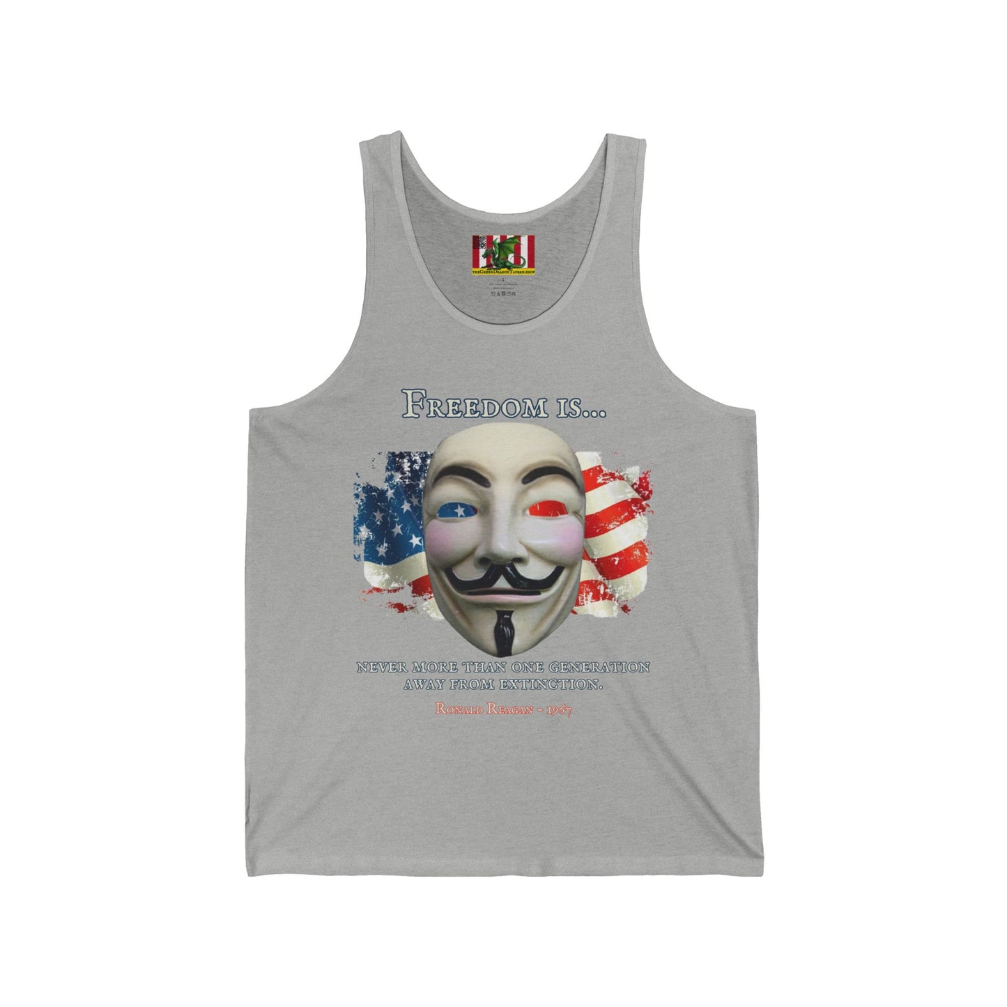 Ronald Reagan Freedom Vendetta Unisex Jersey Tank Top by theGreenDragonTavern.shop