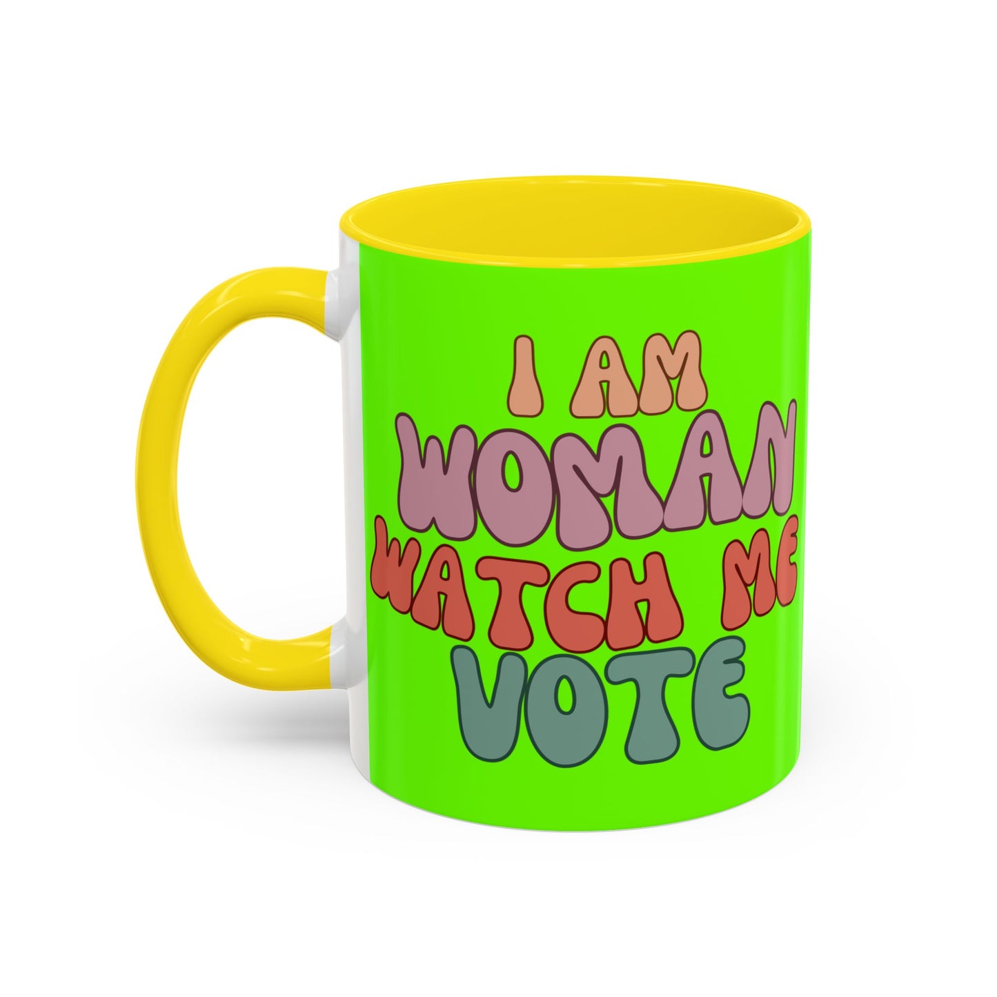 I Am Woman Watch Me Vote Light Green Accent Mug by theGreenDragonTavern.shop