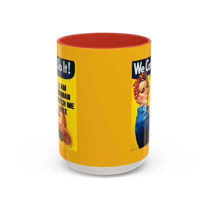 I Am Woman Watch Me Vote Rosie Yellow Accent Mug by theGreenDragonTavern.shop