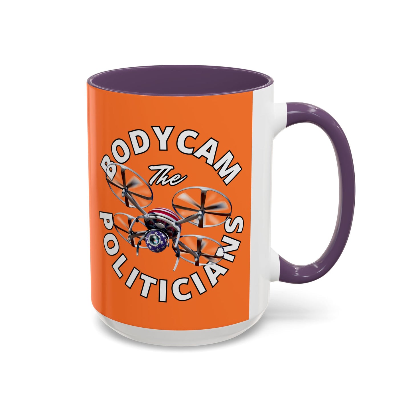 Bodycam the Politicians Drone Orange Accent Mug by theGreenDragonTavern.shop