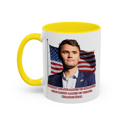 Charlie Kirk, Healthy Debate White Accent Mug by theGreenDragonTavern.shop