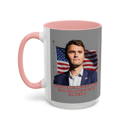 Charlie Kirk, Healthy Debate Grey Accent Mug by theGreenDragonTavern.shop