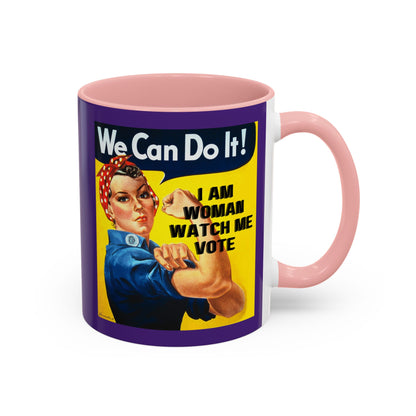 I Am Woman Watch Me Vote Rosie Dark Purple Accent Mug by theGreenDragonTavern.shop