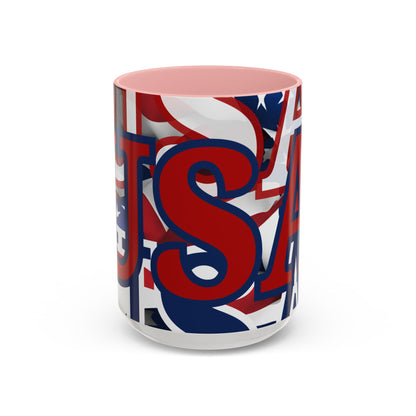 USA! USA! USA Red font Patriot Red Accent Mug by theGreenDragonTavern.shop