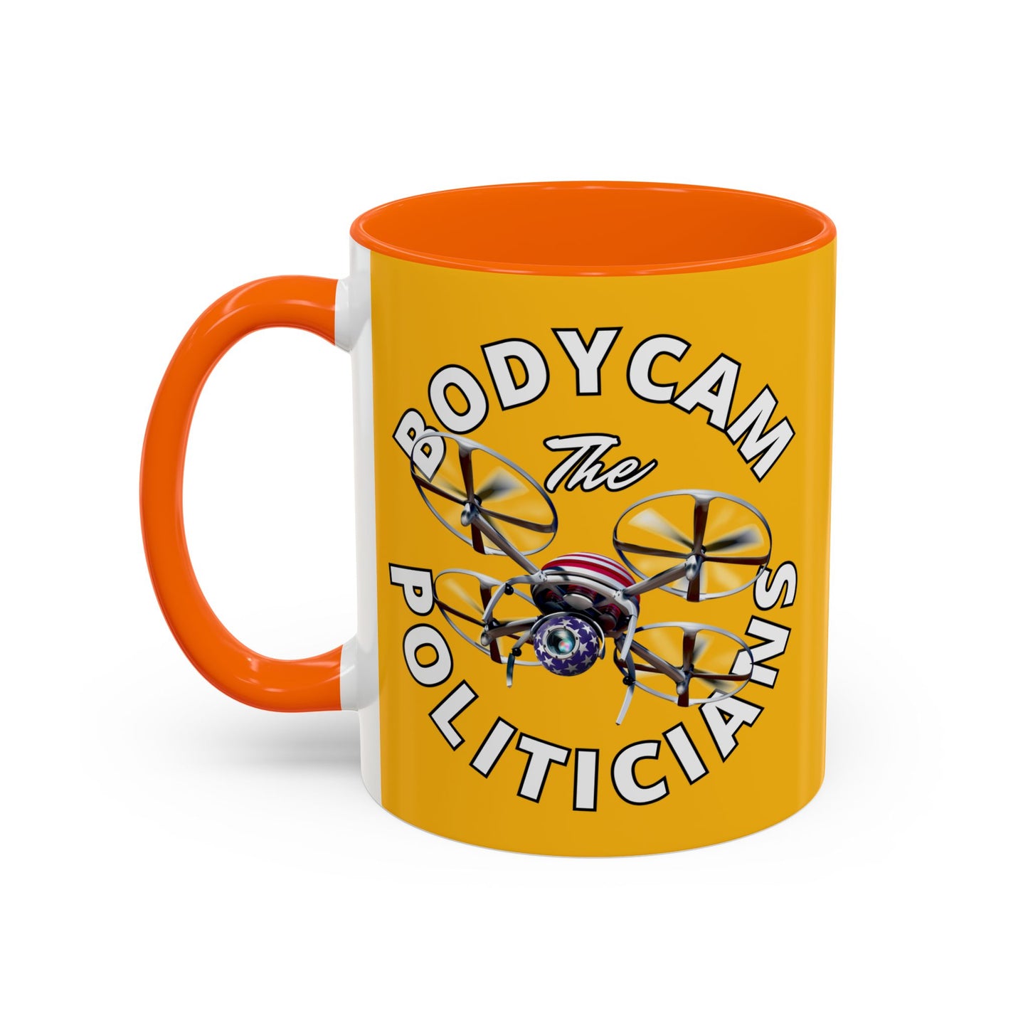 Bodycam the Politicians Drone Yellow Accent Mug by theGreenDragonTavern.shop