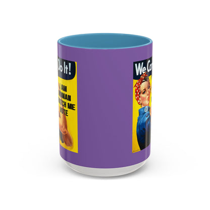 I Am Woman Watch Me Vote Rosie Light Purple Accent Mug by theGreenDragonTavern.shop