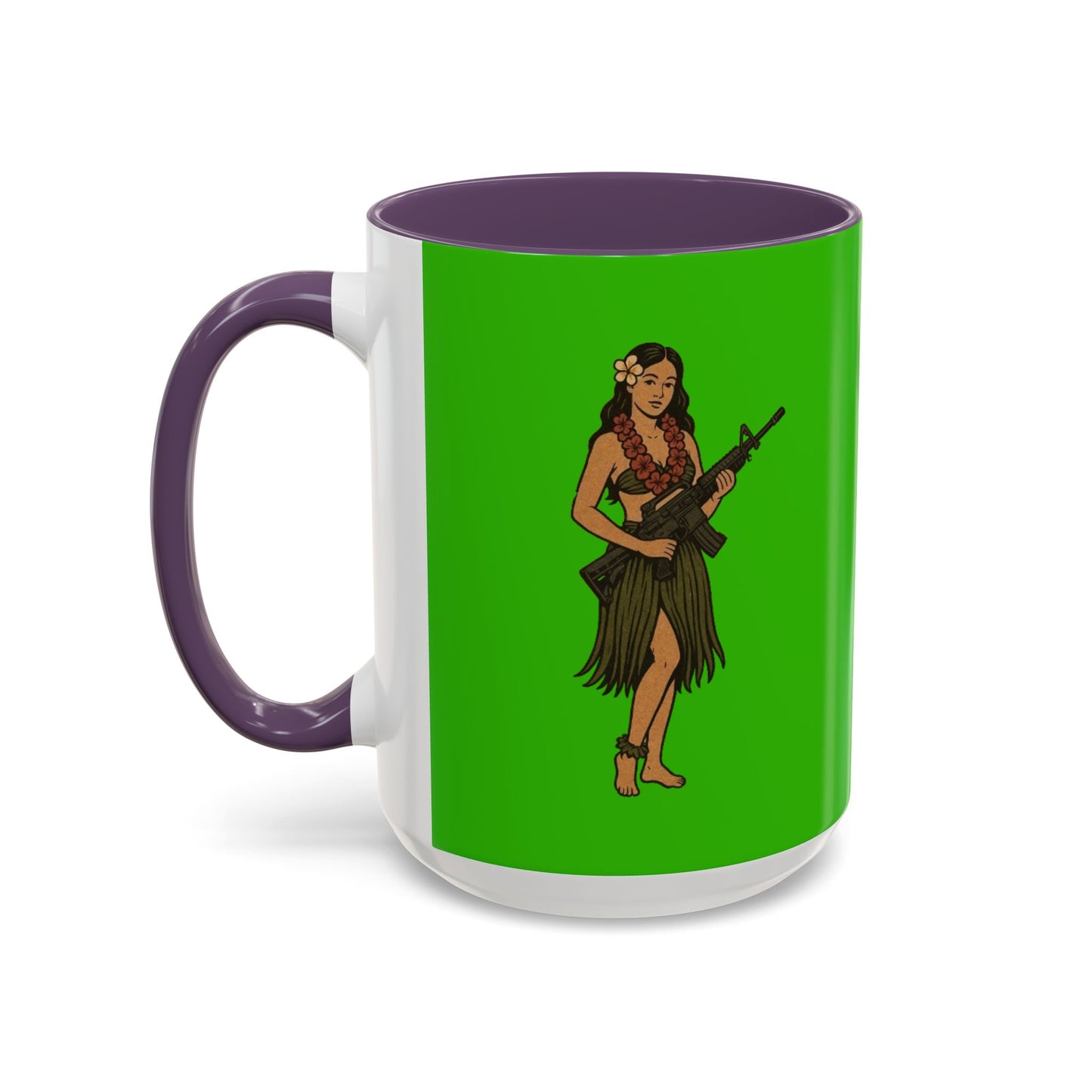 Hula Girl Packin' Heat Light Green Accent Mug by theGreenDragonTavern.shop