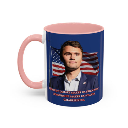 Charlie Kirk, Healthy Debate Blue Accent Mug by theGreenDragonTavern.shop