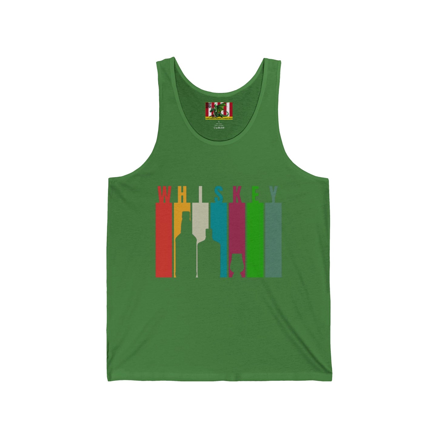 Whiskey spelled with an 'e' Unisex Jersey Tank Top by theGreenDragonTavern.shop