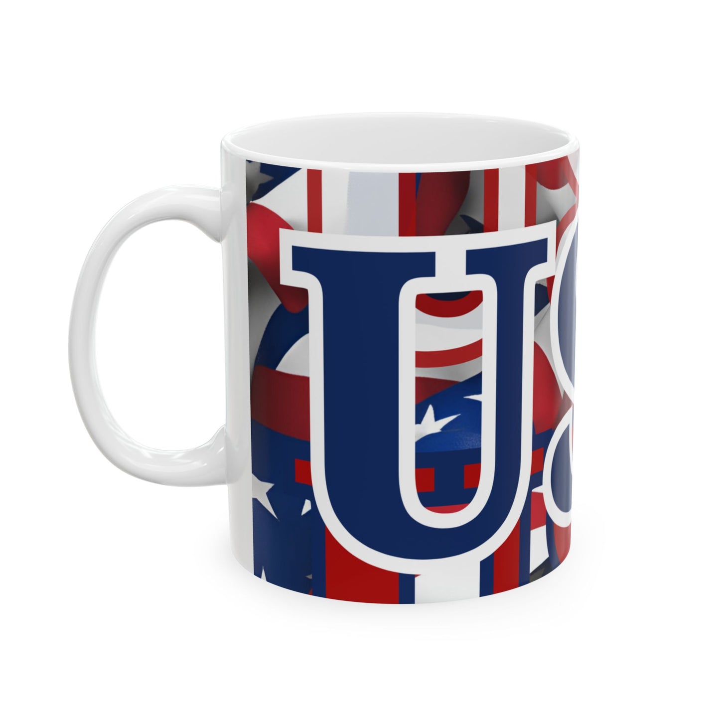 USA! USA! USA Blue font Patriot White Mug by theGreenDragonTavern.shop