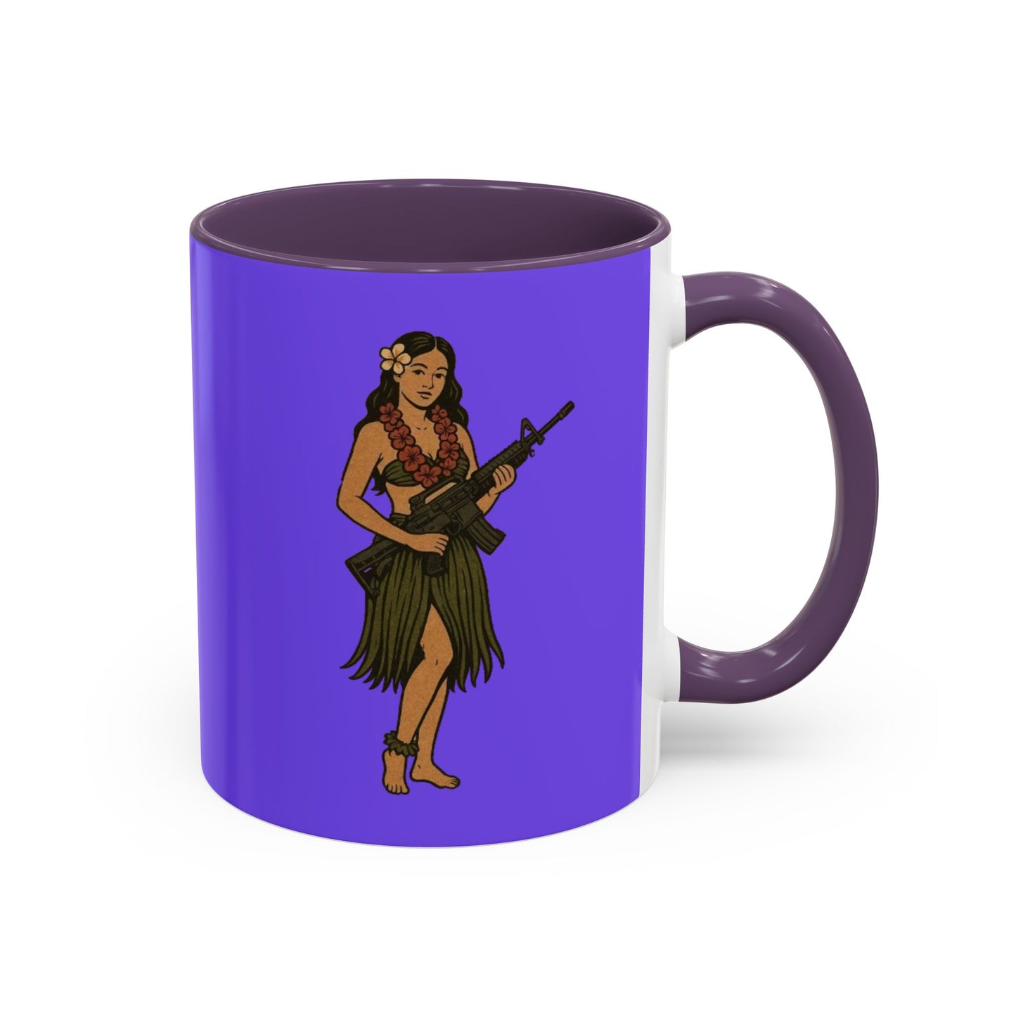 Hula Girl Packin' Heat Light Purple Accent Mug by theGreenDragonTavern.shop