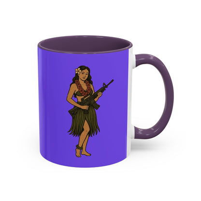 Hula Girl Packin' Heat Light Purple Accent Mug by theGreenDragonTavern.shop