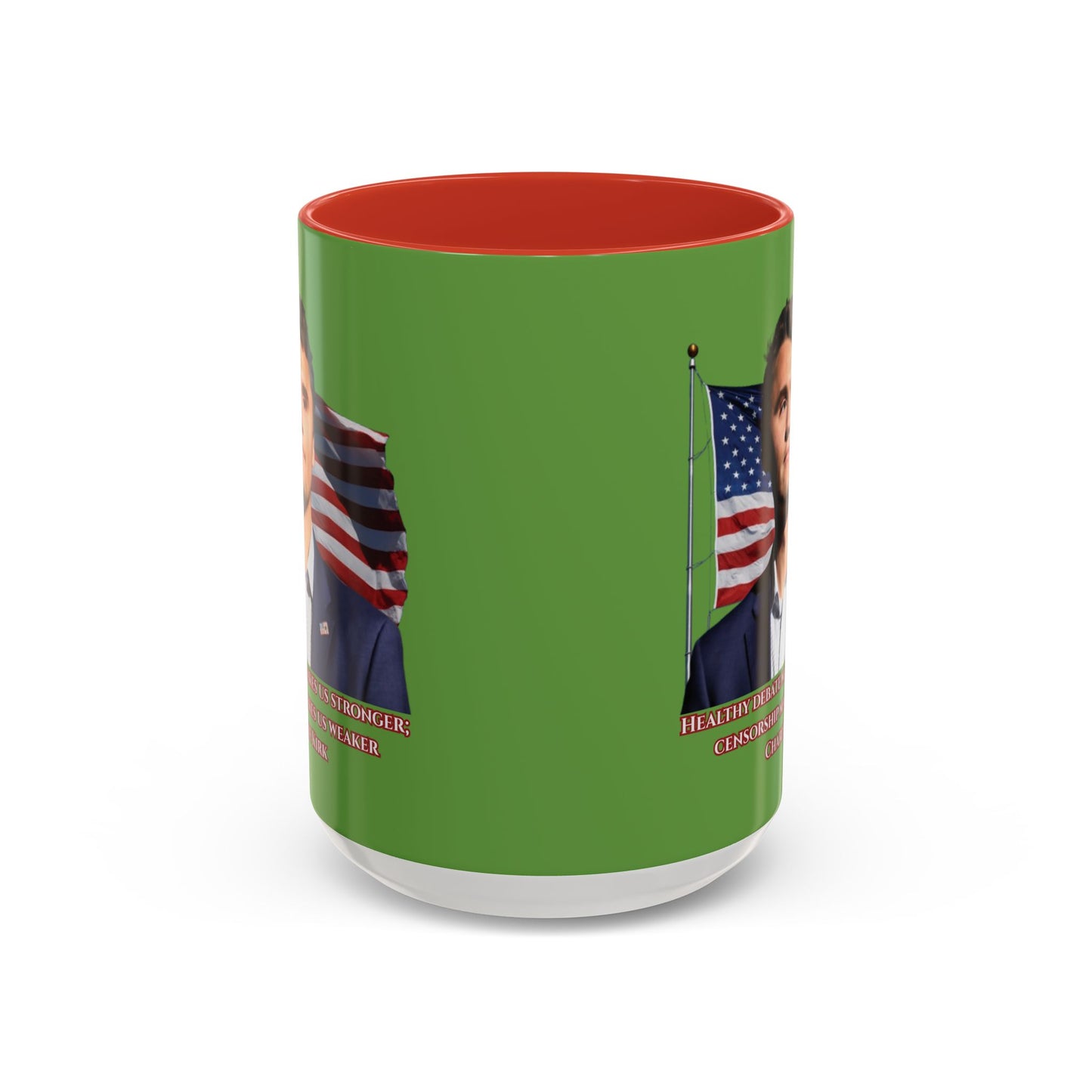 Charlie Kirk, Healthy Debate Green Accent Mug by theGreenDragonTavern.shop