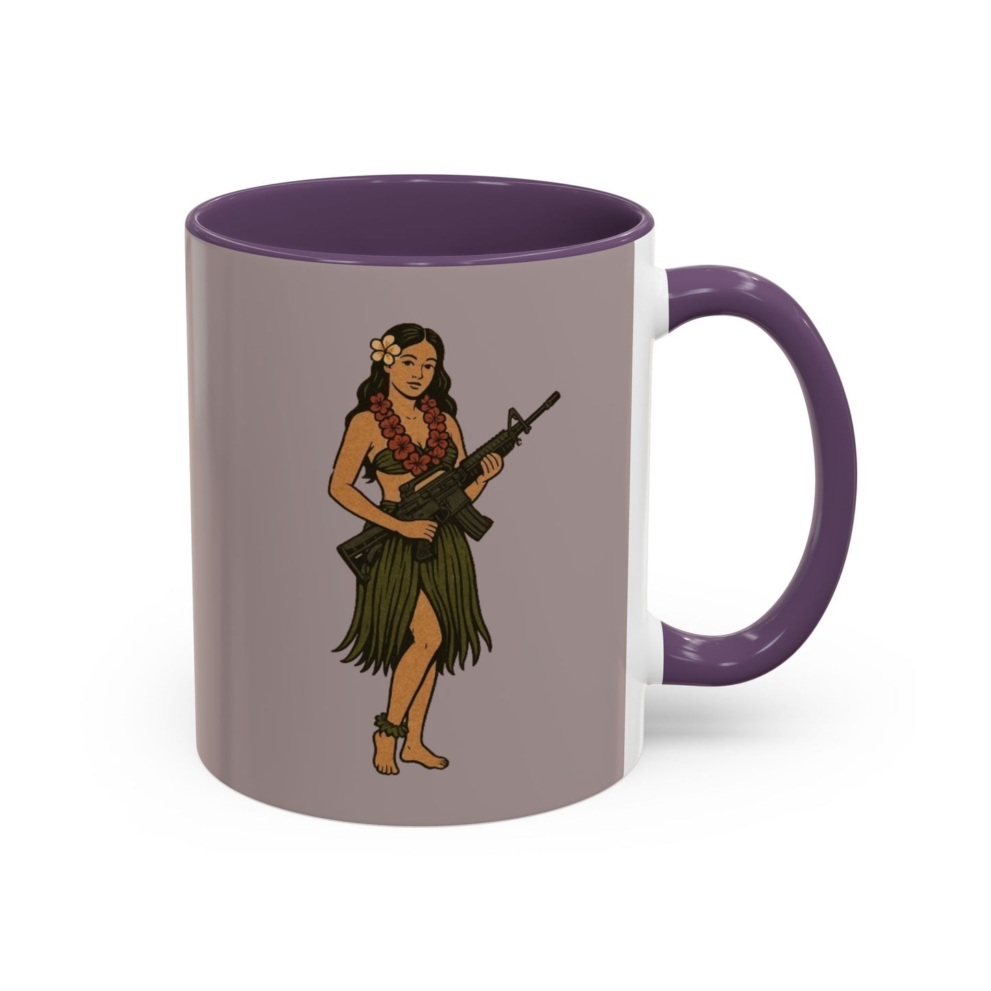 Hula Girl Packin' Heat Grey Accent Mug by theGreenDragonTavern.shop