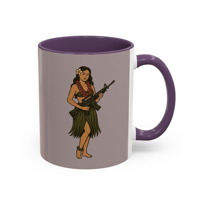 Hula Girl Packin' Heat Grey Accent Mug by theGreenDragonTavern.shop