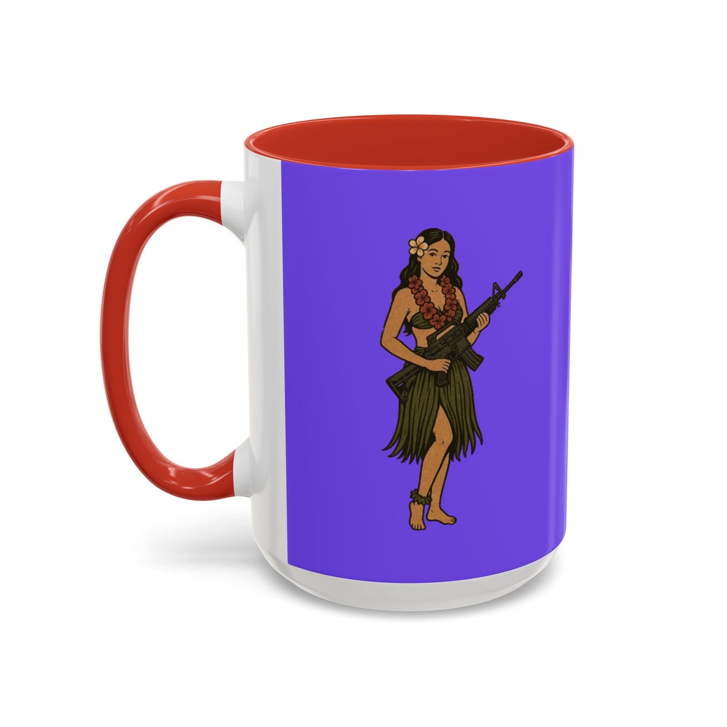 Hula Girl Packin' Heat Light Purple Accent Mug by theGreenDragonTavern.shop