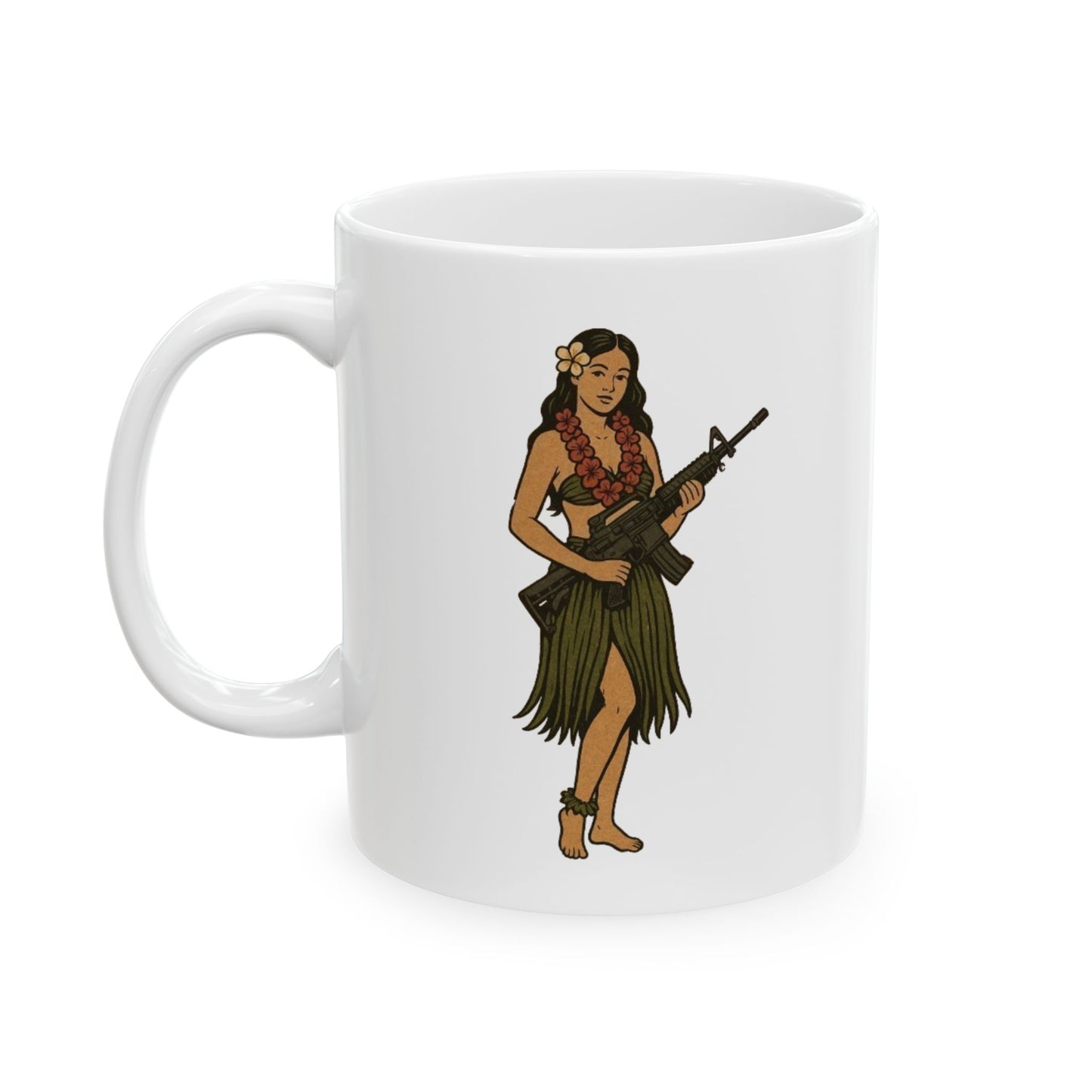 Hula Girl Packin' Heat White Mug by theGreenDragonTavern.shop