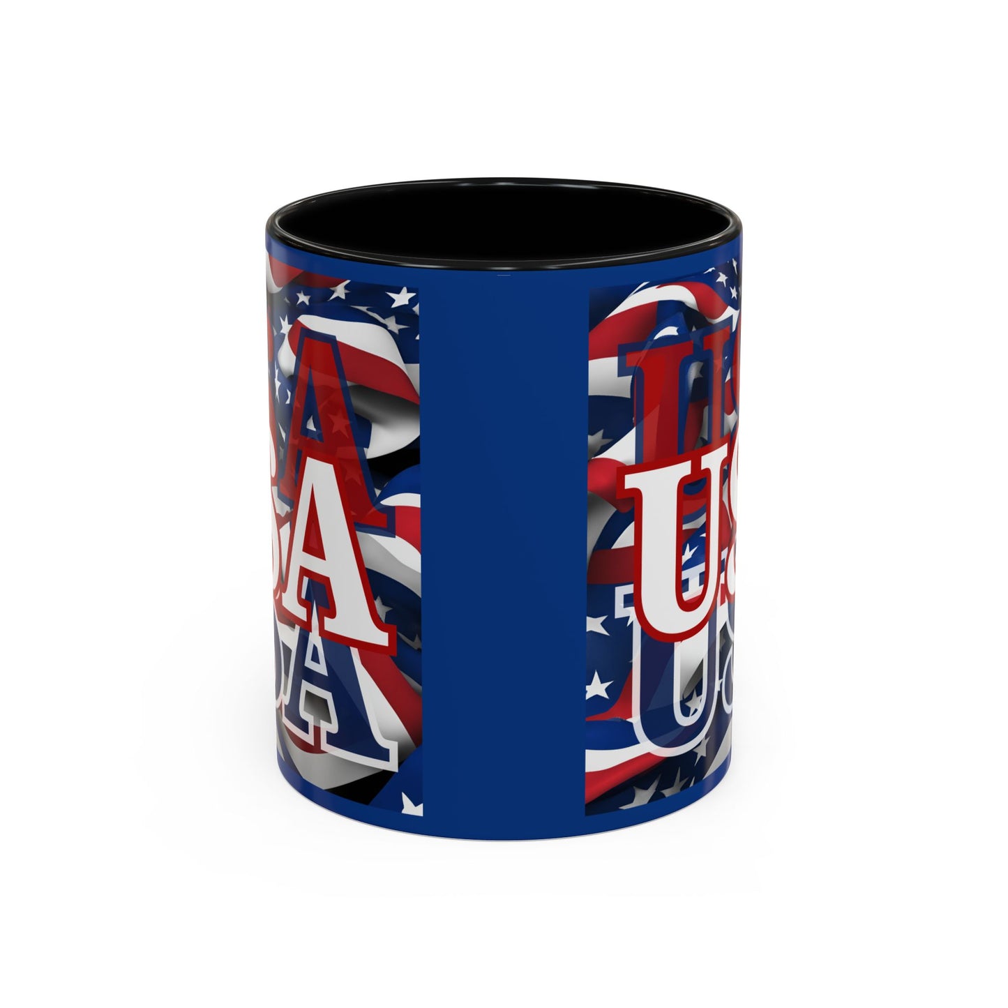 USA White font Center Patriot Blue Accent Mug by theGreenDragonTavern.shop