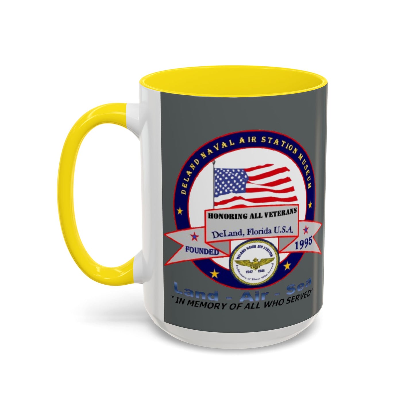 DNASM 2-sided, Founding & Student Art w/Navy Ring Grey Accent Mug by theGreenDragonTavern.shop