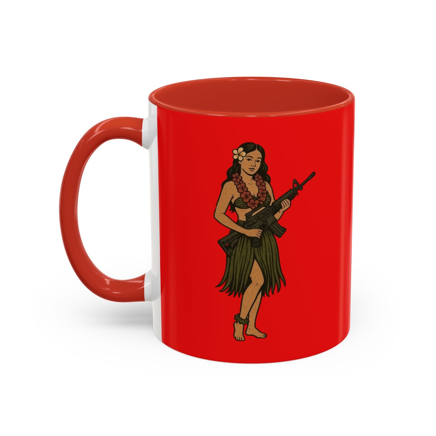Hula Girl Packin' Heat Red Accent Mug by theGreenDragonTavern.shop