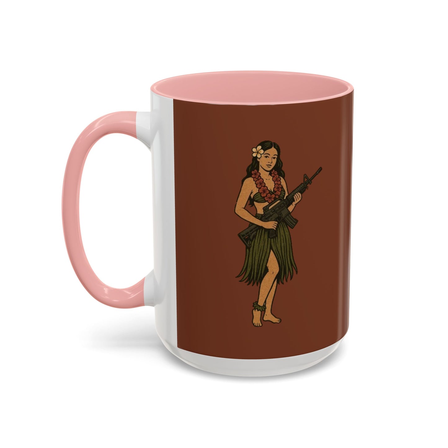 Hula Girl Packin' Heat Brown Accent Mug by theGreenDragonTavern.shop