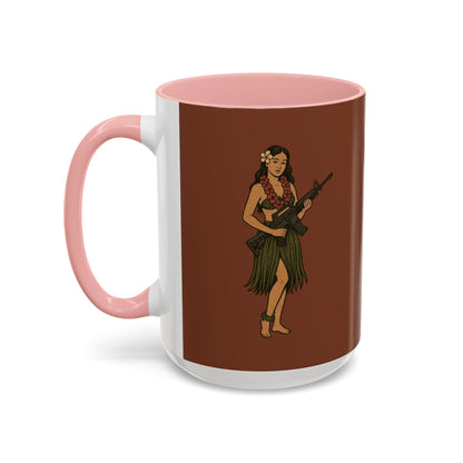 Hula Girl Packin' Heat Brown Accent Mug by theGreenDragonTavern.shop