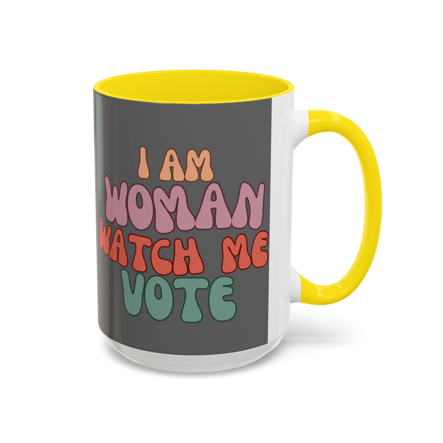 I Am Woman Watch Me Vote Grey Accent Mug by theGreenDragonTavern.shop