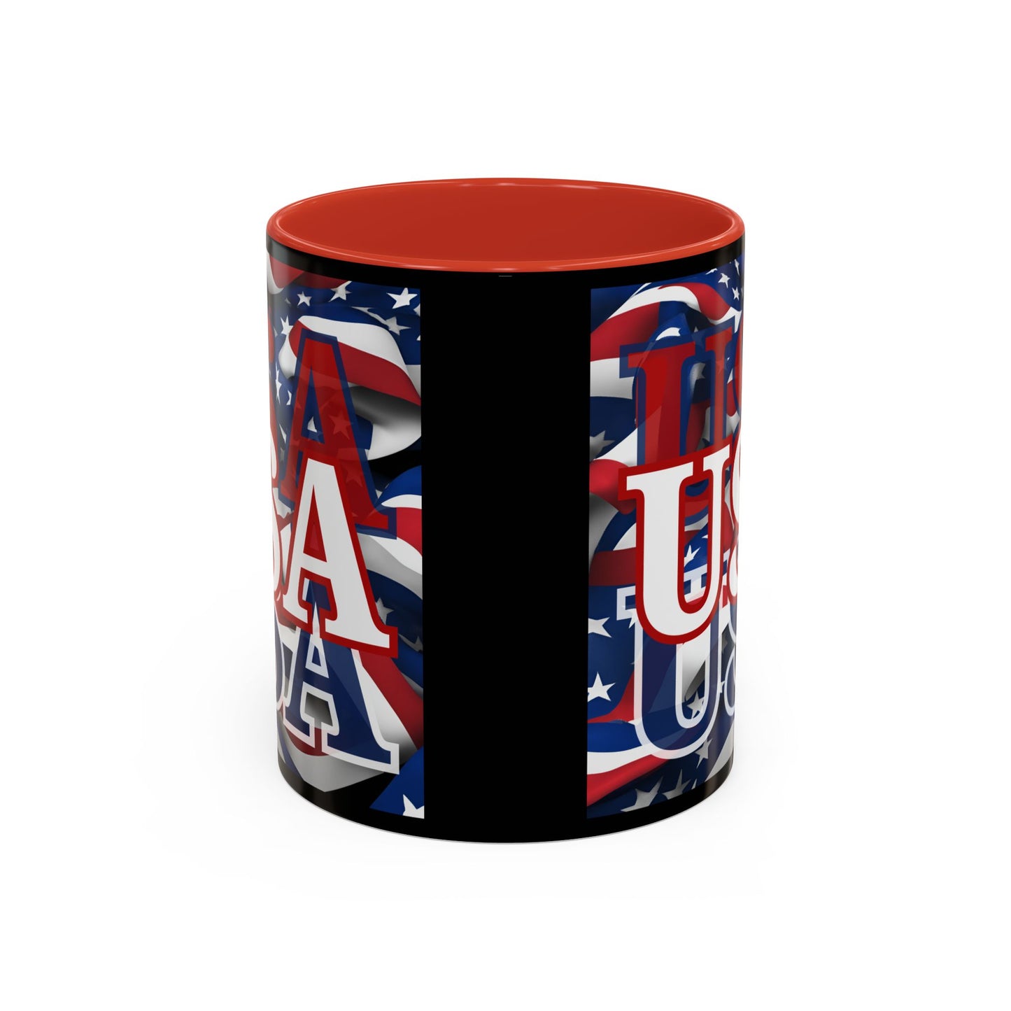 USA White font Center Patriot Black Accent Mug by theGreenDragonTavern.shop