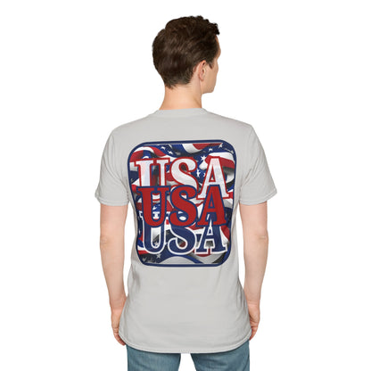 2-sided, RED White and Blue USA Patriot Light colors Unisex T-Shirt by theGreenDragonTavern.shop