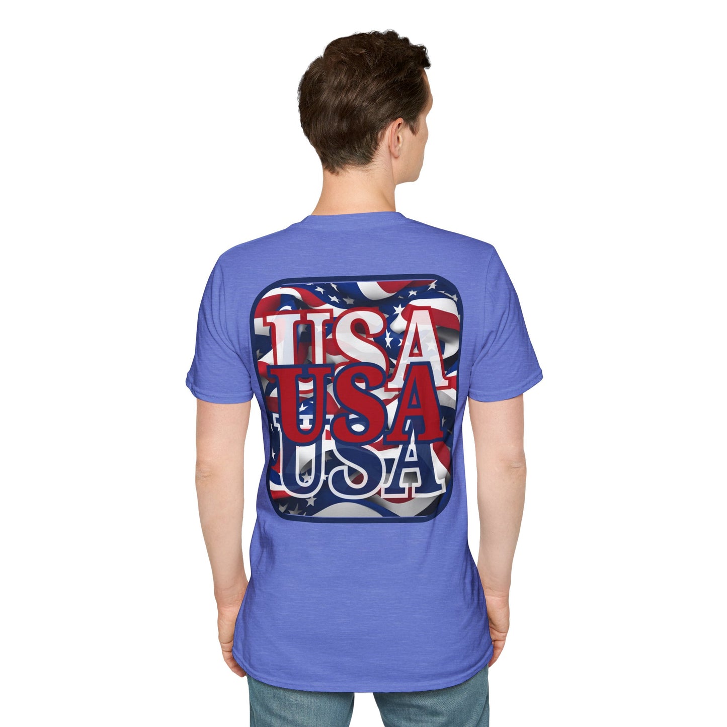 2-sided, RED White and Blue USA Patriot Light colors Unisex T-Shirt by theGreenDragonTavern.shop