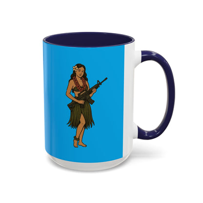 Hula Girl Packin' Heat Light Blue Accent Mug by theGreenDragonTavern.shop