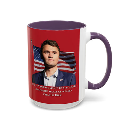 Charlie Kirk, Healthy Debate Red Accent Mug by theGreenDragonTavern.shop