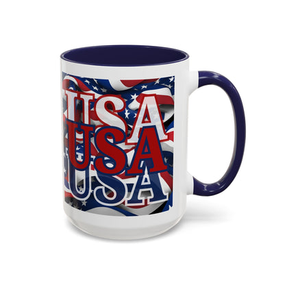 USA Red font Center Patriot White Accent Mug by theGreenDragonTavern.shop