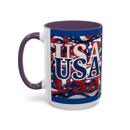 USA Blue font Center Patriot Blue Accent Mug by theGreenDragonTavern.shop