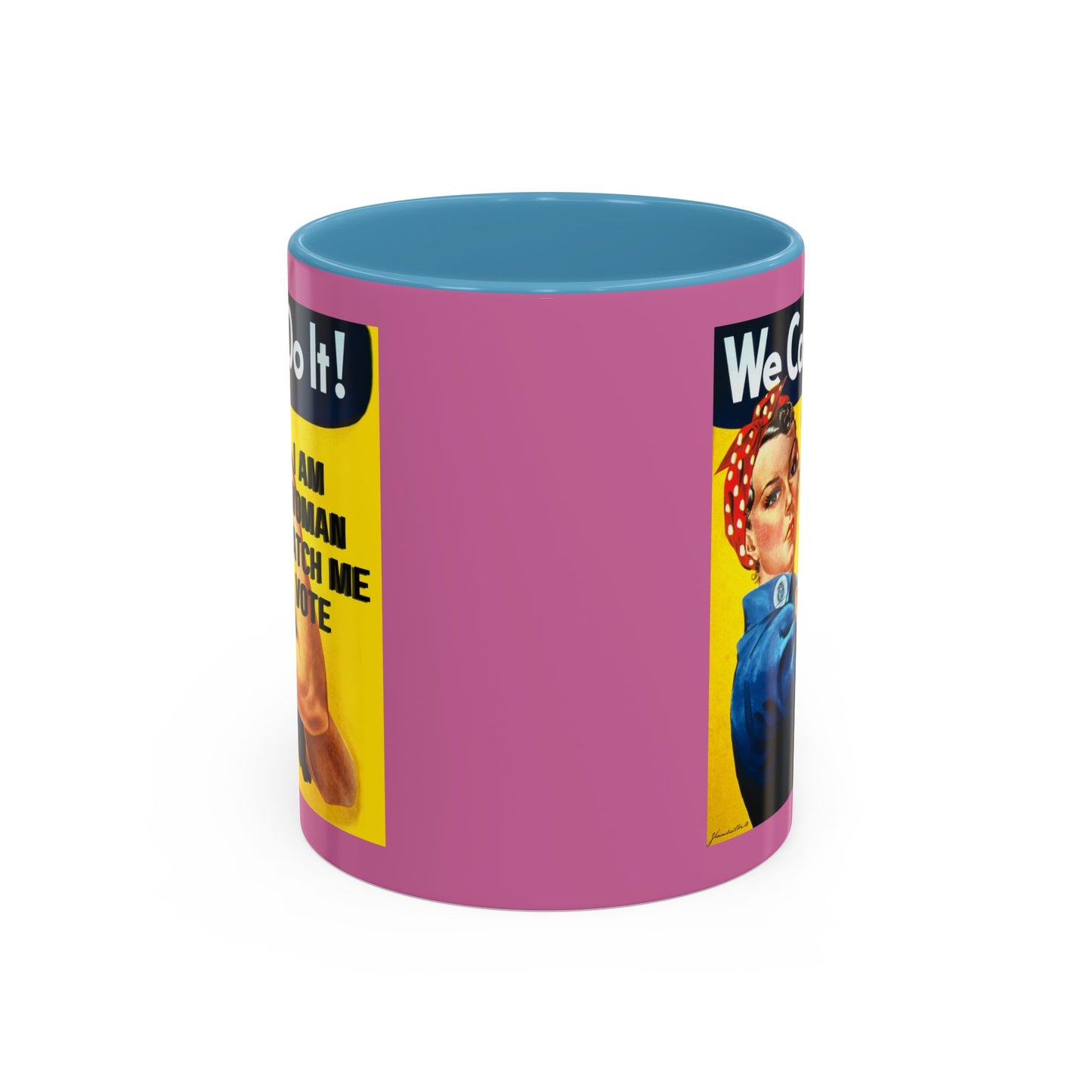 I Am Woman Watch Me Vote Rosie Pink Accent Mug by theGreenDragonTavern.shop