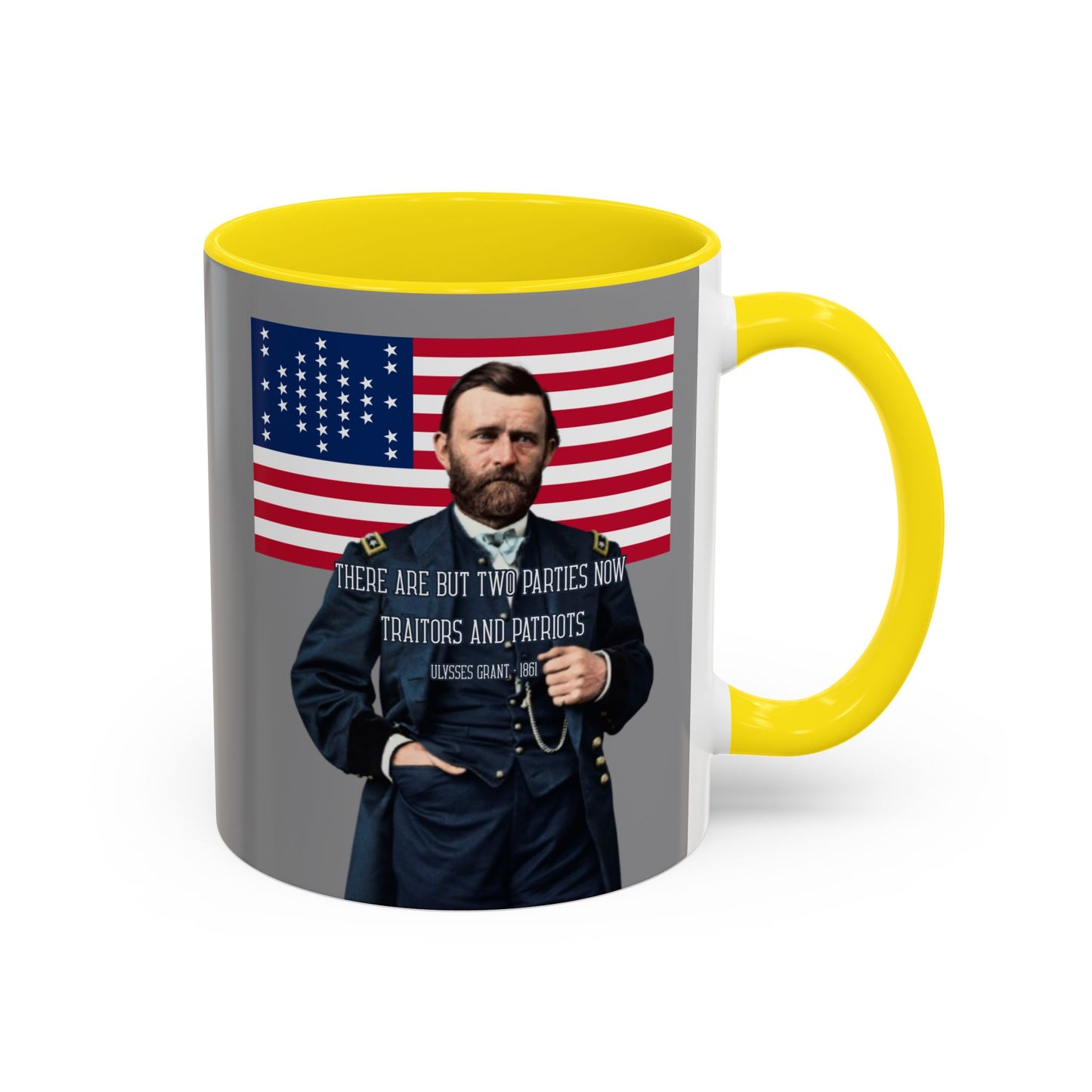 "Traitors and Patriots" Ulysses Grant Grey Accent Mug by theGreenDragonTavern.shop