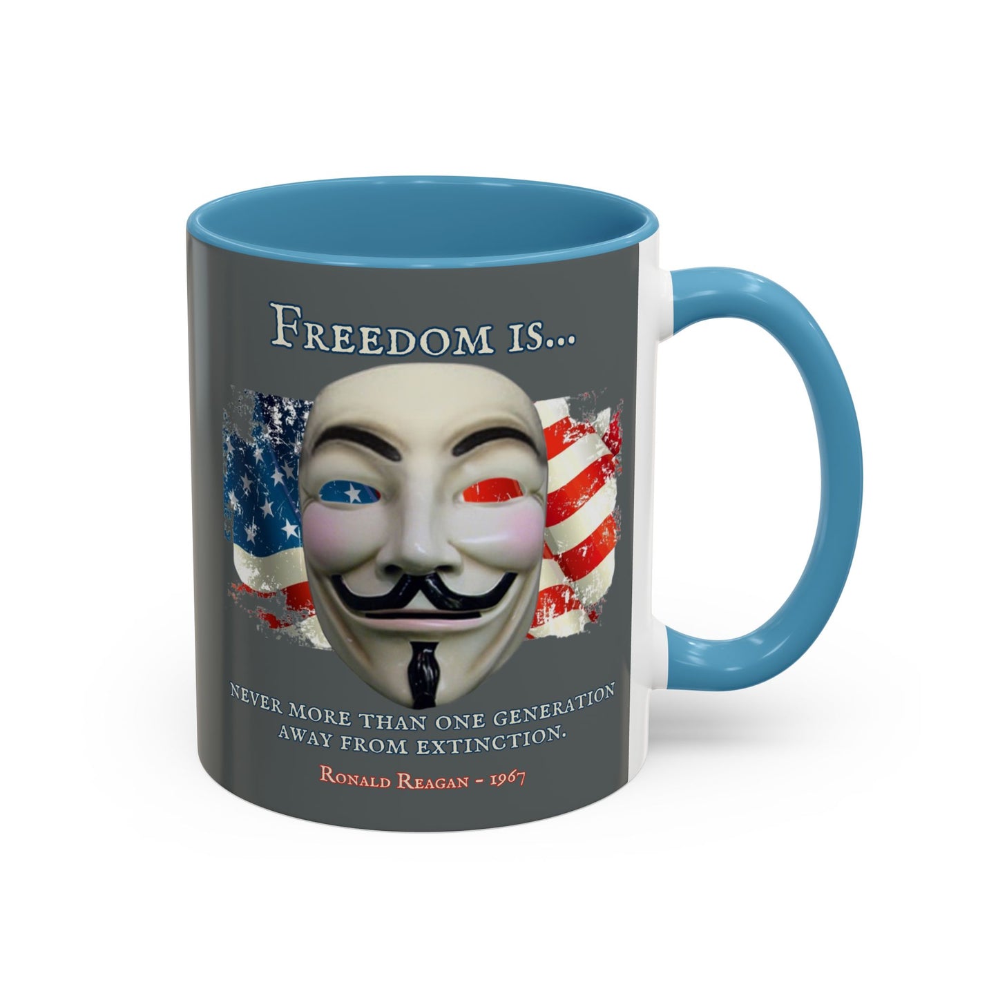 Ronald Reagan Freedom Vendetta Grey Accent Mug by theGreenDragonTavern.shop