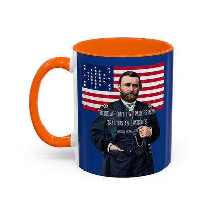 "Traitors and Patriots" Ulysses Grant Dark Blue Accent Mug by theGreenDragonTavern.shop
